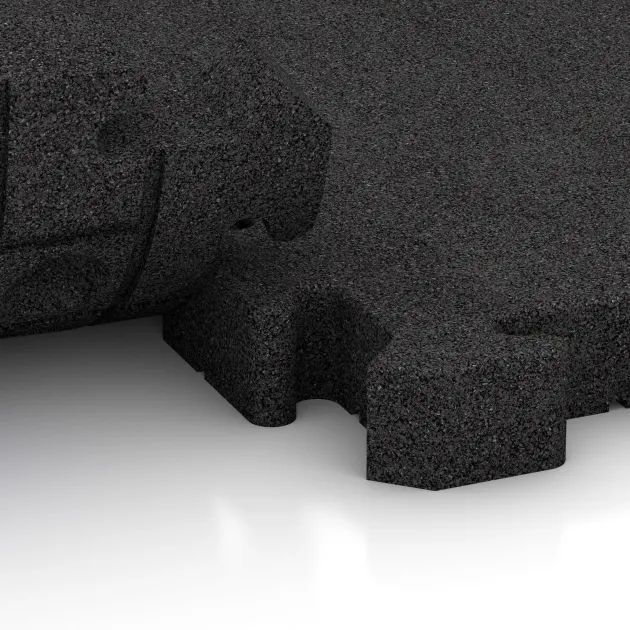 Großaufnahme vom Verbindungssystem von WARCO-Boden 3144 - Rubberen straattegels im Farbdesign Anthraciet. Abmessungen 500 x 500 x 50 mm.