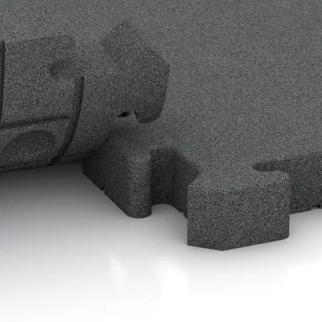 Großaufnahme vom Verbindungssystem von WARCO-Boden 3147 - Rubberen straattegels im Farbdesign Leigrijs. Abmessungen 500 x 500 x 50 mm.