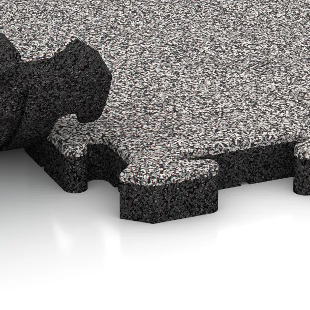 Großaufnahme vom Verbindungssystem von WARCO-Boden 5090 - Randtegel HD im Farbdesign Grijs Melange. Abmessungen 1000 x 485 x 40 mm.