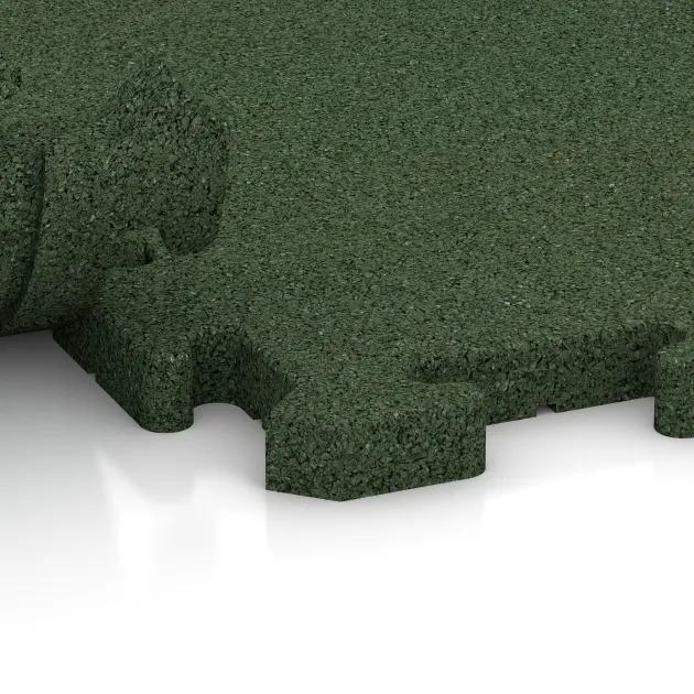 Großaufnahme vom Verbindungssystem von WARCO-Boden 5086 - Hoektegel HD im Farbdesign Grasgroen. Abmessungen 485 x 485 x 30 mm.