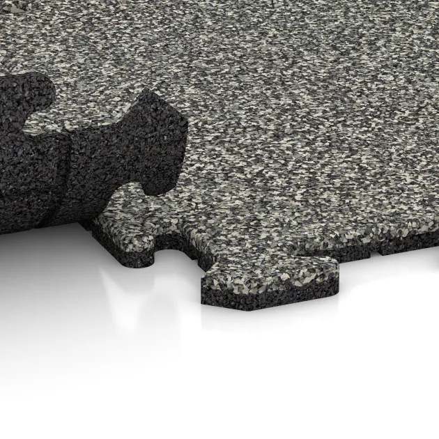 Großaufnahme vom Verbindungssystem von WARCO-Boden 0125 - Zwembadrandtegel im Farbdesign Grijs Graniet. Abmessungen 500 x 500 x 18 mm.