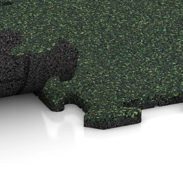 Großaufnahme vom Verbindungssystem von WARCO-Boden 0127 - Zwembadrandtegel im Farbdesign Engels Gras. Abmessungen 500 x 500 x 18 mm.
