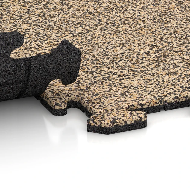 Großaufnahme vom Verbindungssystem von WARCO-Boden 5953 - Indoor-Klicktegel im Farbdesign Travertin. Abmessungen 1000 x 1000 x 18 mm.