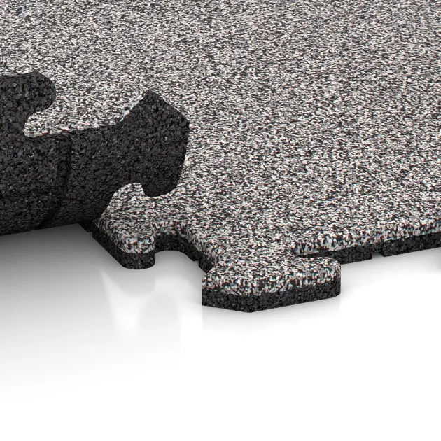 Großaufnahme vom Verbindungssystem von WARCO-Boden 4600 - Zwembadrandtegel im Farbdesign Grijs Melange. Abmessungen 1000 x 1000 x 18 mm.