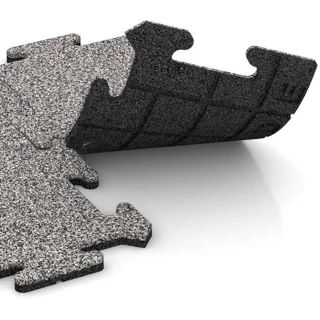 Großaufnahme vom Verbindungssystem von WARCO-Boden 4681 - Randtegel im Farbdesign Grijs Melange. Abmessungen 500 x 235 x 18 mm.