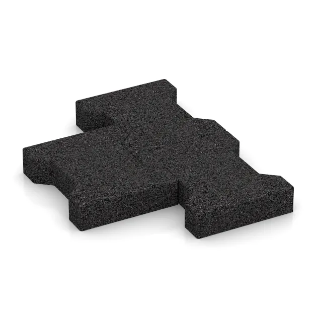 Großaufnahme vom Verbindungssystem von WARCO-Boden 3615 - Rubber antival dubbele-T-klinkers 4,3 cm - EN 1177 ≤ 80 cm im Farbdesign Anthraciet. Abmessungen 200 x 165 x 43 mm.