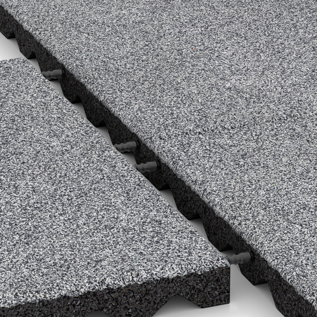 Großaufnahme vom Verbindungssystem von WARCO-Boden 5348 - Valtegel im Farbdesign Grijs Melange. Abmessungen 500 x 500 x 40 mm.