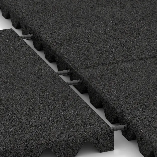 Großaufnahme vom Verbindungssystem von WARCO-Boden 0622 - Valtegel im Farbdesign Anthraciet. Abmessungen 500 x 500 x 40 mm.