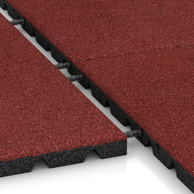 Großaufnahme vom Verbindungssystem von WARCO-Boden 0552 - Terrastegel 3 cm im Farbdesign Koraalrood. Abmessungen 500 x 500 x 30 mm.