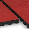Großaufnahme vom Verbindungssystem von WARCO-Boden 5540 - Rubber speelplaatstegel 4,5 cm - EN 1177 ≤ 135 cm im Farbdesign Roos. Abmessungen 500 x 500 x 45 mm.