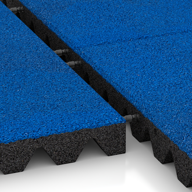 Großaufnahme vom Verbindungssystem von WARCO-Boden 0679 - Valtegel im Farbdesign Gentiaanblauw. Abmessungen 500 x 500 x 50 mm.