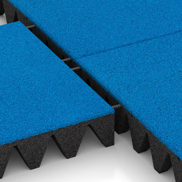 Großaufnahme vom Verbindungssystem von WARCO-Boden 0735 - Valtegel im Farbdesign Hemelsblauw. Abmessungen 500 x 500 x 100 mm.