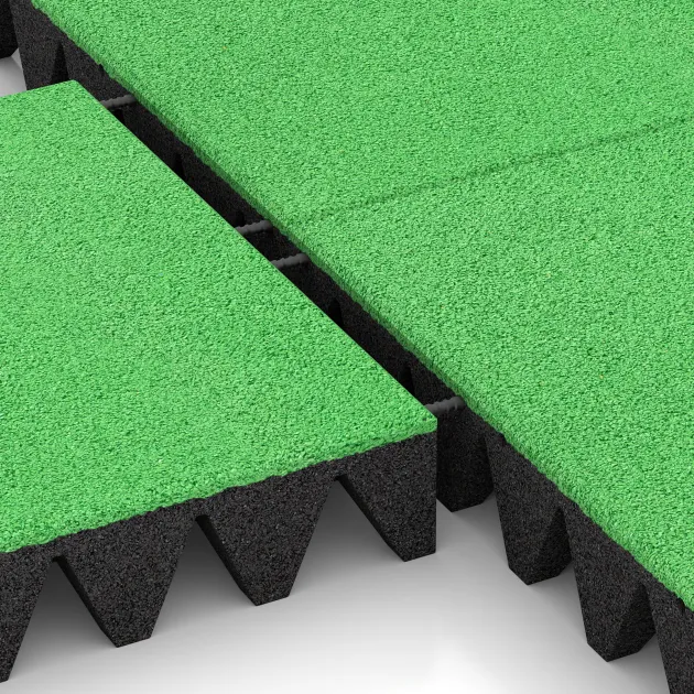 Großaufnahme vom Verbindungssystem von WARCO-Boden 0739 - Valtegel im Farbdesign Meigroen. Abmessungen 500 x 500 x 100 mm.