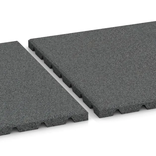 Großaufnahme vom Verbindungssystem von WARCO-Boden 0529 - Wandbeschermplaat im Farbdesign Leigrijs. Abmessungen 500 x 500 x 25 mm.