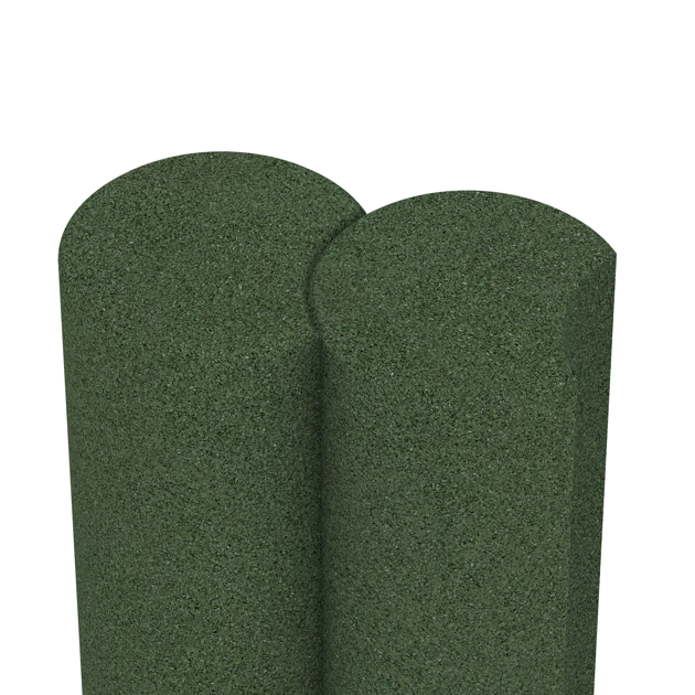 Großaufnahme vom Verbindungssystem von WARCO-Boden 2564 - Rubber Palissade im Farbdesign Grasgroen. Abmessungen ø 250 x 800 mm.