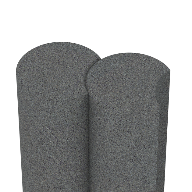 Großaufnahme vom Verbindungssystem von WARCO-Boden 2565 - Rubber Palissade im Farbdesign Leigrijs. Abmessungen ø 250 x 800 mm.