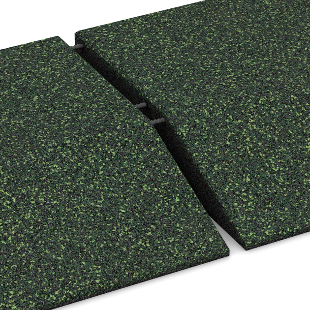 Großaufnahme vom Verbindungssystem von WARCO-Boden 3812 - Randplaat (één zijde afgeschuind) im Farbdesign Engels Gras. Abmessungen 500 x 500 x 100 mm.