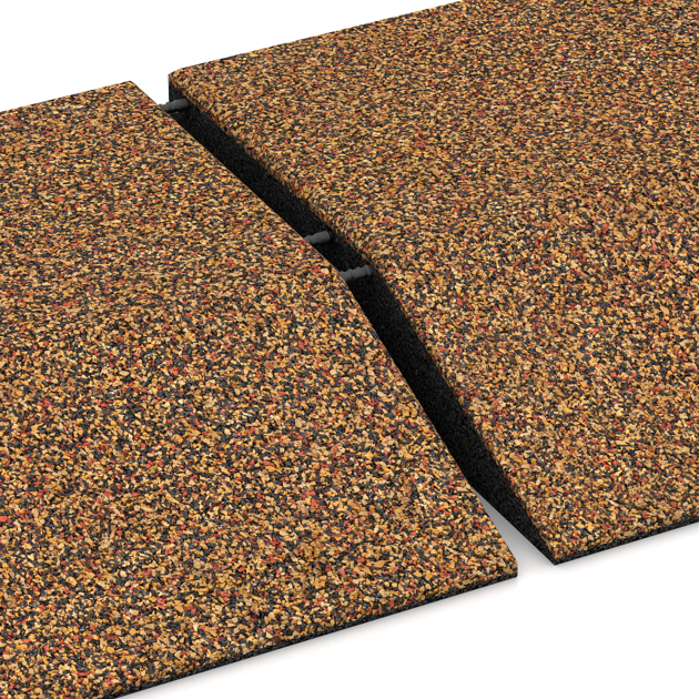 Großaufnahme vom Verbindungssystem von WARCO-Boden 3811 - Randplaat (één zijde afgeschuind) im Farbdesign Terra Cotta. Abmessungen 500 x 500 x 100 mm.