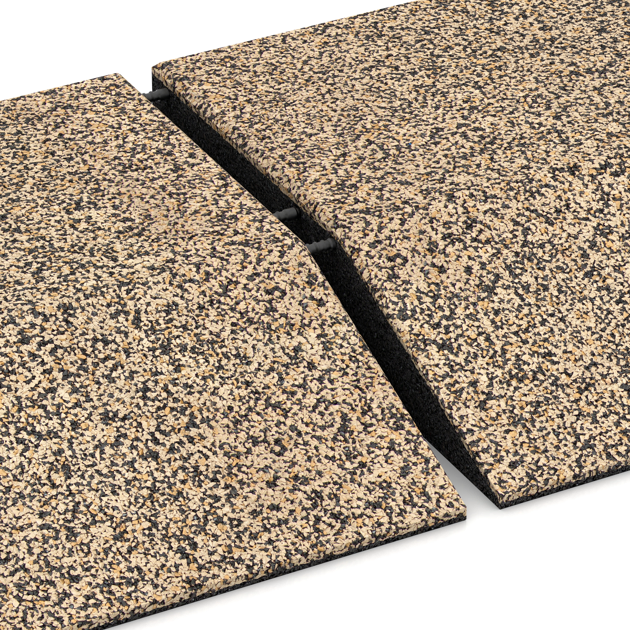 Großaufnahme vom Verbindungssystem von WARCO-Boden 3810 - Randplaat (één zijde afgeschuind) im Farbdesign Travertin. Abmessungen 500 x 500 x 100 mm.