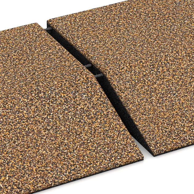 Großaufnahme vom Verbindungssystem von WARCO-Boden 3814 - Randplaat (één zijde afgeschuind) im Farbdesign Rattan Lounge. Abmessungen 500 x 500 x 100 mm.