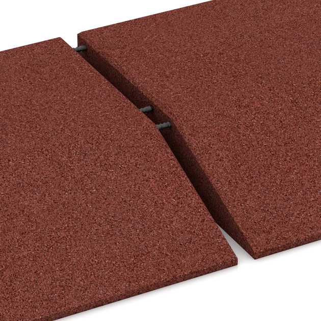 Großaufnahme vom Verbindungssystem von WARCO-Boden 0456 - Randplaat (één zijde afgeschuind) im Farbdesign Baksteenrood. Abmessungen 500 x 500 x 100 mm.