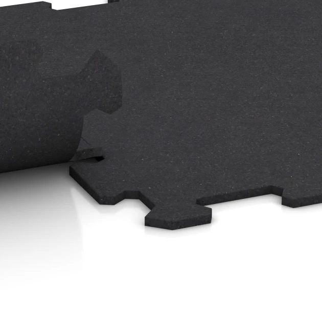 Großaufnahme vom Verbindungssystem von WARCO-Boden 0927 - Fitnessvloer Compact im Farbdesign Matte Antraciet. Abmessungen 485 x 485 x 8 mm | 0,235 m².