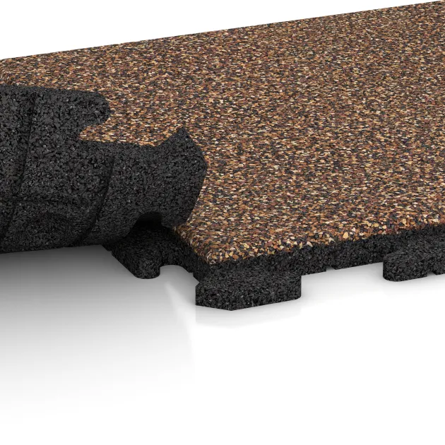 Großaufnahme vom Verbindungssystem von WARCO-Boden 1162 - Terrastegel Classic im Farbdesign Schors & Bast. Abmessungen 500 x 500 x 30 mm.