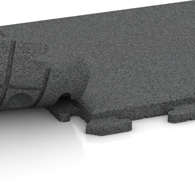 Großaufnahme vom Verbindungssystem von WARCO-Boden 1256 - Rubberen straattegels Classic im Farbdesign Leisteengrijs. Abmessungen 50 x 50 x 3 cm | 0,25 m².