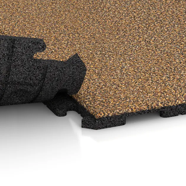 Großaufnahme vom Verbindungssystem von WARCO-Boden 5772 - Eventvloer im Farbdesign Rattan Lounge. Abmessungen 1000 x 1000 x 30 mm.
