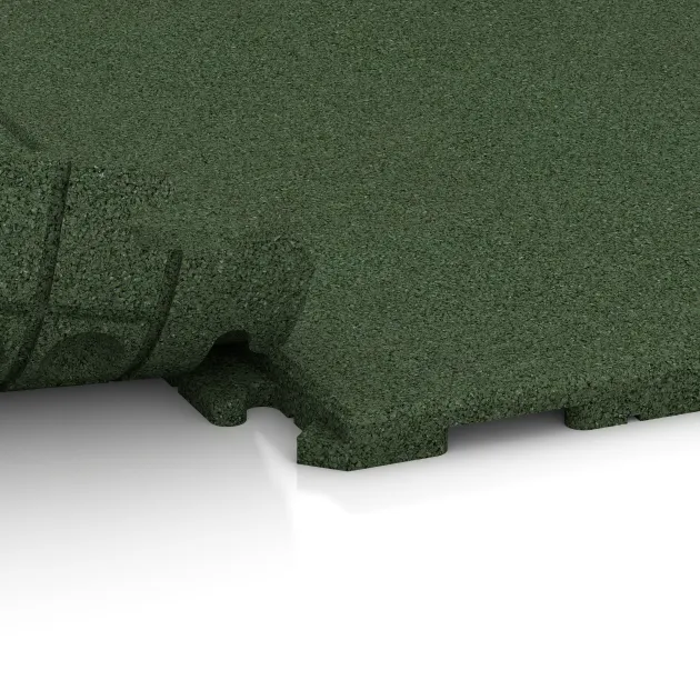 Großaufnahme vom Verbindungssystem von WARCO-Boden 5754 - Eventvloer im Farbdesign Grasgroen. Abmessungen 1000 x 1000 x 30 mm.