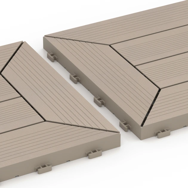 Großaufnahme vom Verbindungssystem von WARCO-Boden 6350 - Cassettepatroon – Vlondertegel im Farbdesign Vanille. Abmessungen 30 x 30 x 2 cm.