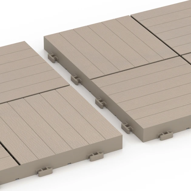 Großaufnahme vom Verbindungssystem von WARCO-Boden 6351 - Mozaïek – Vlondertegel im Farbdesign Vanille. Abmessungen 30 x 30 x 2 cm.