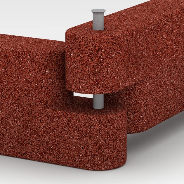 Großaufnahme vom Verbindungssystem von WARCO-Boden 6640 - Rubberen opsluitband im Farbdesign Baksteenrood. Abmessungen 100 x 15 x 30 cm.