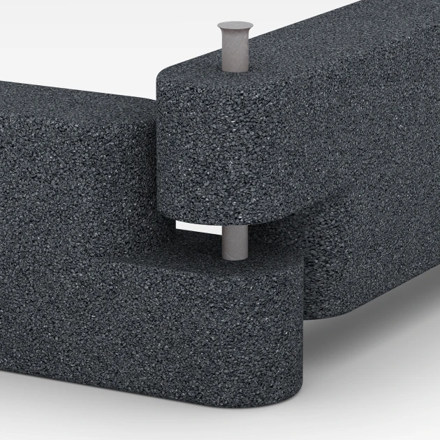 Großaufnahme vom Verbindungssystem von WARCO-Boden 6642 - Rubberen opsluitband im Farbdesign Leisteengrijs. Abmessungen 100 x 15 x 30 cm.
