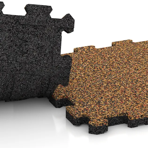 Großaufnahme vom Verbindungssystem von WARCO-Boden 3714 - Fitnessmat Premium 2 cm im Farbdesign Terra Cotta. Abmessungen 306 x 306 x 20 mm.