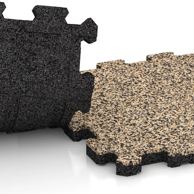 Großaufnahme vom Verbindungssystem von WARCO-Boden 5740 - Beursvloer-Kliktegel im Farbdesign Travertin. Abmessungen 306 x 306 x 20 mm.