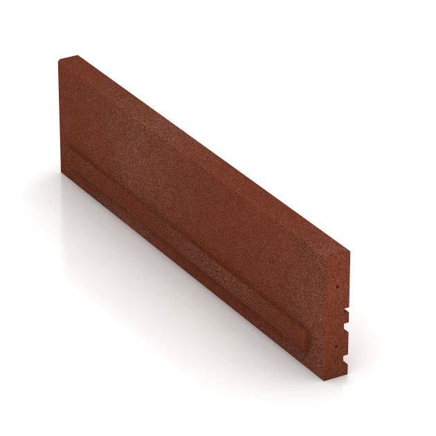 Großaufnahme vom Verbindungssystem von WARCO-Boden 3785 - Rubberen boordsteen im Farbdesign Baksteenrood. Abmessungen 100 × 5 × 25 cm.
