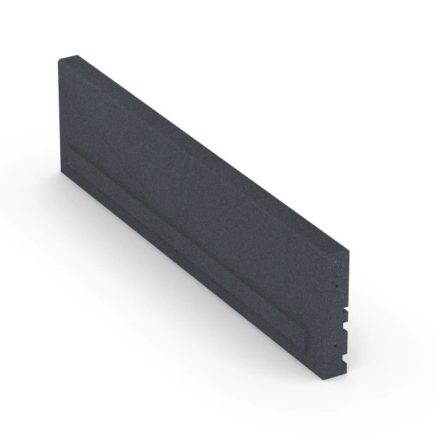 Großaufnahme vom Verbindungssystem von WARCO-Boden 6213 - Rubberen boordsteen im Farbdesign Leisteengrijs. Abmessungen 100 × 5 × 25 cm.