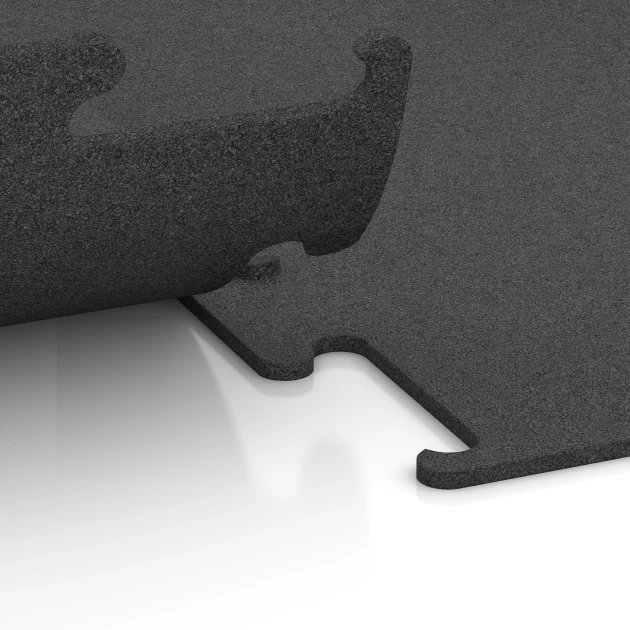 Großaufnahme vom Verbindungssystem von WARCO-Boden 3746 - Fitness Performance Elite Trainingsvloer im Farbdesign Antraciet. Abmessungen 100 x 100 x 1 cm | 1,00 m².