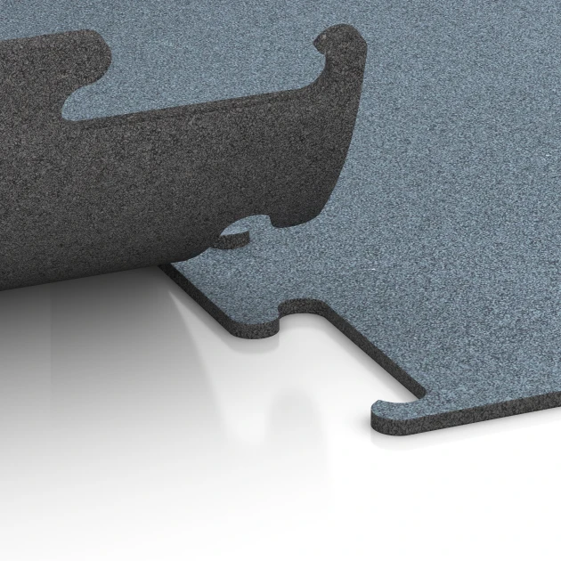 Großaufnahme vom Verbindungssystem von WARCO-Boden 6158 - Fitness Performance Elite Trainingsvloer im Farbdesign Oud zilver. Abmessungen 100 x 100 x 1 cm | 1,00 m².