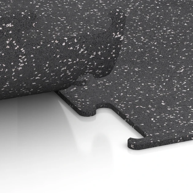 Großaufnahme vom Verbindungssystem von WARCO-Boden 3776 - Fitness Performance Elite Trainingsvloer im Farbdesign Licht Grijs Gespeckeld. Abmessungen 100 x 100 x 1 cm | 1,00 m².