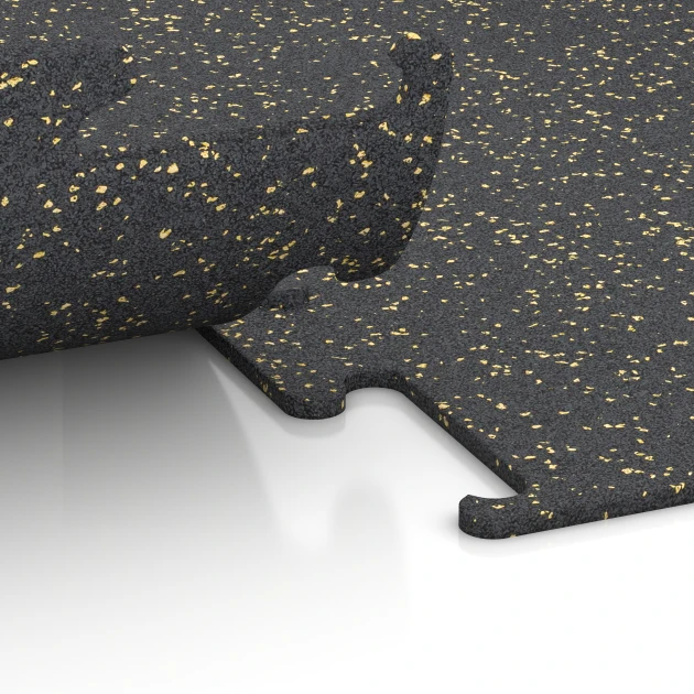 Großaufnahme vom Verbindungssystem von WARCO-Boden 3752 - Fitness Performance Elite Trainingsvloer im Farbdesign Licht Geel Gesprenkelde. Abmessungen 100 x 100 x 1 cm | 1,00 m².