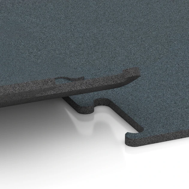 Großaufnahme vom Verbindungssystem von WARCO-Boden 6159 - Fitness Performance Elite Trainingsvloer im Farbdesign Varengroen. Abmessungen 100 x 100 x 1,5 cm | 1,00 m².