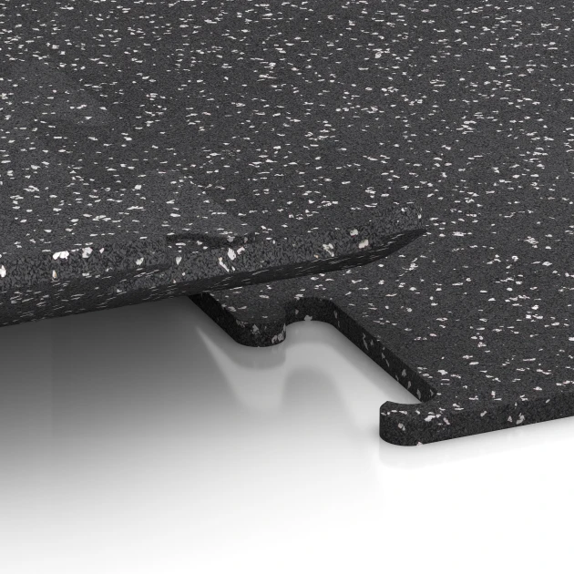 Großaufnahme vom Verbindungssystem von WARCO-Boden 3777 - Fitness Performance Elite Trainingsvloer im Farbdesign Licht Grijs Gespeckeld. Abmessungen 100 x 100 x 1,5 cm | 1,00 m².