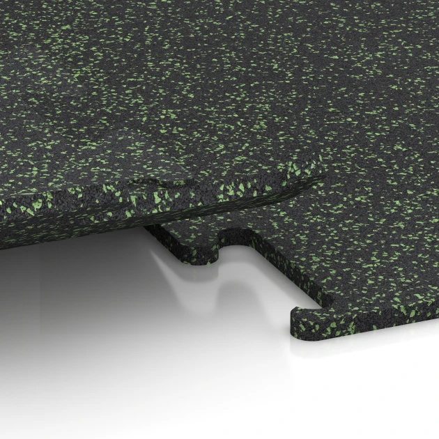Großaufnahme vom Verbindungssystem von WARCO-Boden 3759 - Fitness Performance Elite Trainingsvloer im Farbdesign Licht Groen Gespikkeld. Abmessungen 100 x 100 x 1,5 cm | 1,00 m².