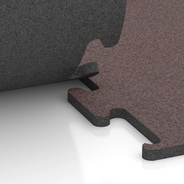 Großaufnahme vom Verbindungssystem von WARCO-Boden 6149 - Fitness Performance Elite Trainingsvloer im Farbdesign Mineraalrood. Abmessungen 100 x 100 x 2 cm | 1,00 m².