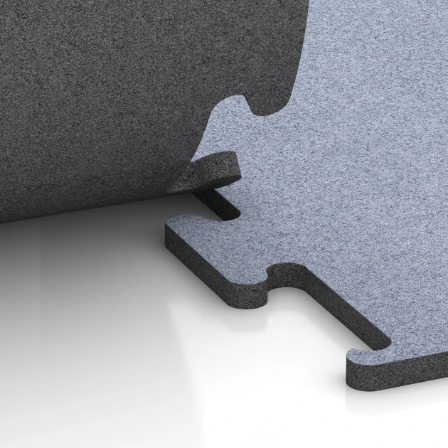 Großaufnahme vom Verbindungssystem von WARCO-Boden 6150 - Fitness Performance Elite Trainingsvloer im Farbdesign Nevelgrijs. Abmessungen 100 x 100 x 2 cm | 1,00 m².