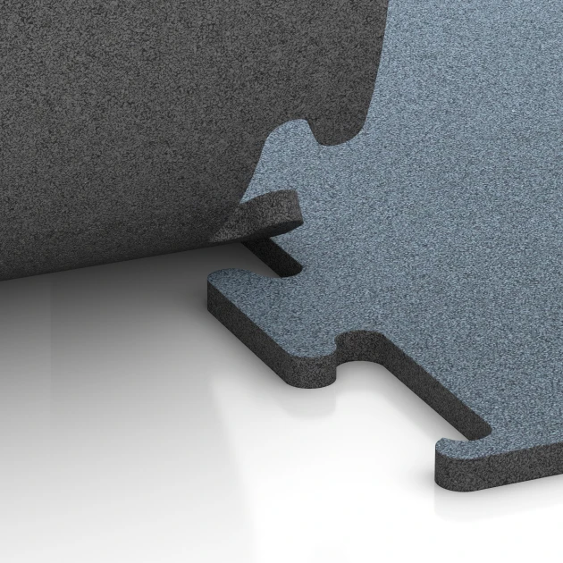 Großaufnahme vom Verbindungssystem von WARCO-Boden 6162 - Fitness Performance Elite Trainingsvloer im Farbdesign Oud zilver. Abmessungen 100 x 100 x 2 cm | 1,00 m².