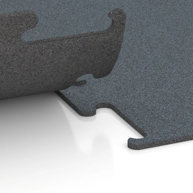 Großaufnahme vom Verbindungssystem von WARCO-Boden 6163 - Fitness Performance Elite Trainingsvloer im Farbdesign Varengroen. Abmessungen 50 x 50 x 1 cm | 0,25 m².