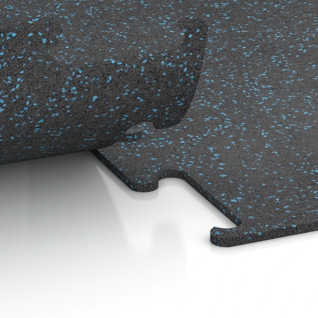 Großaufnahme vom Verbindungssystem von WARCO-Boden 3766 - Fitness Performance Elite Trainingsvloer im Farbdesign Licht blauw gespikkeld. Abmessungen 50 x 50 x 1 cm | 0,25 m².